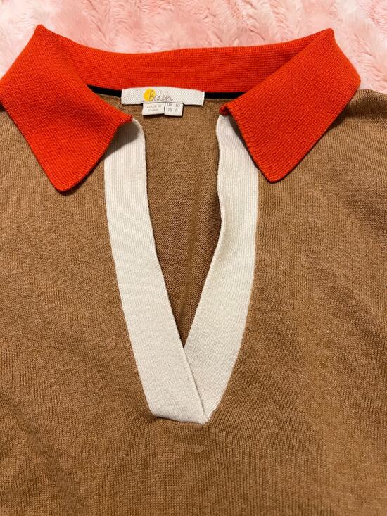 Boden Sweaters - Boden Women’s US 6 Colorblock Rugby Polo Sweater Brown Orange Cream Black